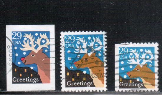 США-1993, (Мих.2409,2413,2421) , гаш., Рождество и Новый год