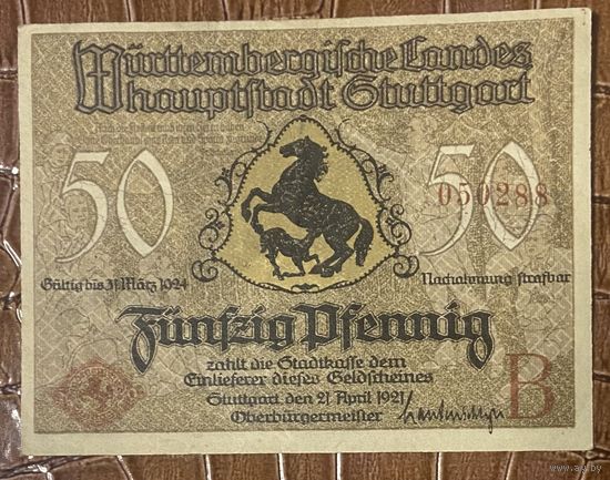 Нодгельд 50 пфеннигов 1921 год. Штутгарт Веймарская республика