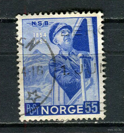 Норвегия - 1954 - Железная дорога 55 О - [Mi.386] - 1 марка. Гашеная.  (Лот 72Fk)-T25P15