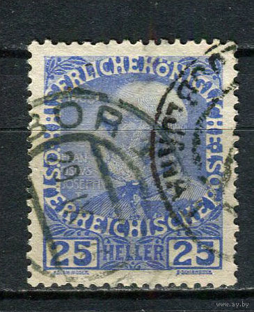 Австро-Венгрия - 1908 - Император Франц Иосиф I - 25H - [Mi.147v] - 1 марка. Гашеная.  (Лот 26EM)-T7P4