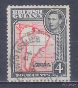 [449] Британские колонии. Британская Гвиана 1938. Георг VI.Карта. Гашеная марка.