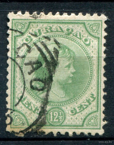 Нидерландские колонии - Кюрасао - 1892/96г. - королева Вильгельмина, 12 1/2 с - 1 марка - гашёная, есть небольшое жёлтое пятно и маленький разрыв снизу [Mi 26]. #3-WB-89-A-1
