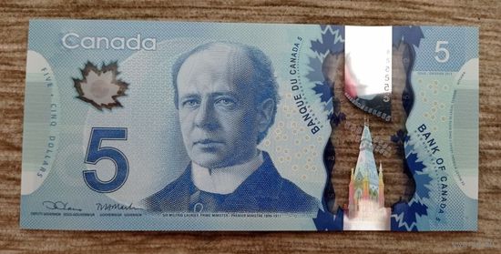 Werty71 Канада 5 долларов 2013 UNC банкнота премьер-министр Уилфрид Лорье