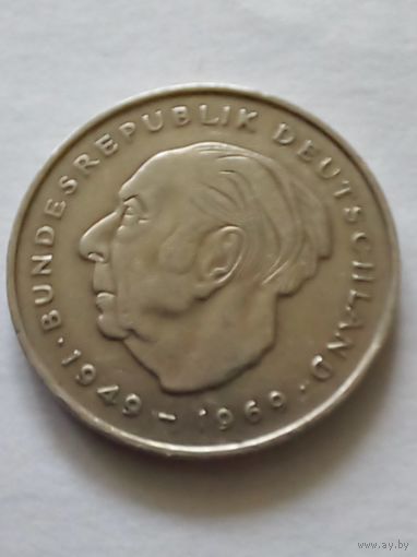 Германия.2 марки 1973 J Теодор Хойс-первый президент ФРГ.(1949-1963)