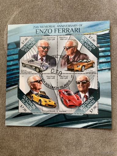 Соломоновы острова 2013. Автомобили Ferrari. Малый лист