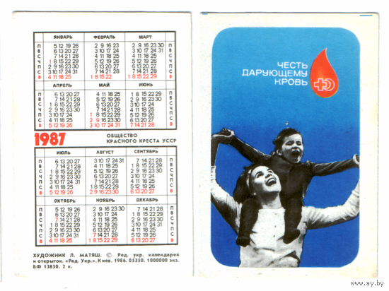 Календарь Честь дарующему кровь 1987