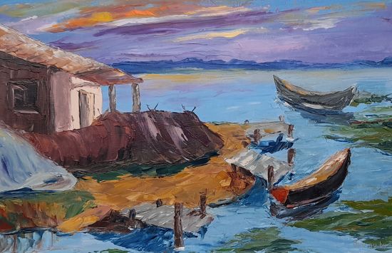 Картина маслом "Дом рыбака". Мастихин, холст на картоне 40х30 см