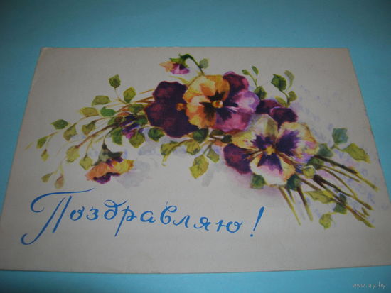 СССР 1957 год. Поздравляю. Цветы. ИЗОГИЗ. подписана