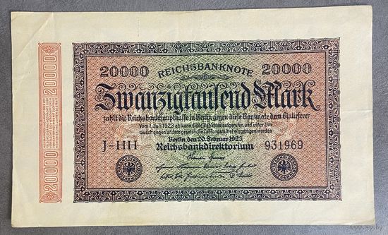 Банкнота 20000 марок 1923 год. Веймарская республика.