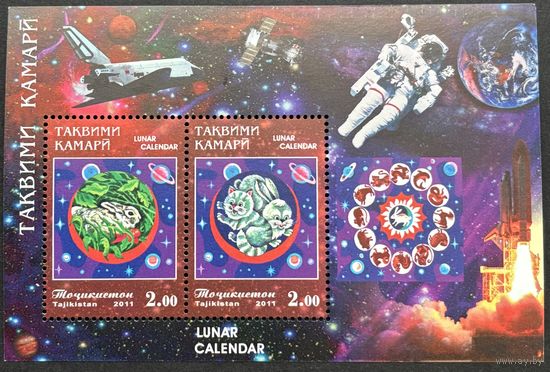Таджикистан 2011. Фауна. Год кролика. Космос. Авиация.  Блок