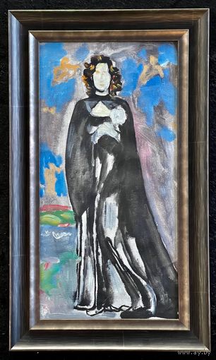 Кищенко А.М "Женский образ".Эскиз портрет Е.Образцовой, 1982г. Холст, масло. Размер 25х29см. с рамой 35х59 см.