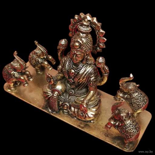 Статуэтка Лакшми Богиня благополучия, богатства, удачи и счастья со слониками Бронза Индия