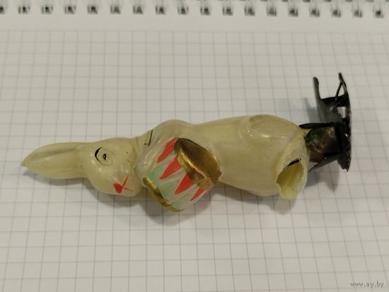 Елочная игрушка заяц с барабаном толстое тяжелое стекло