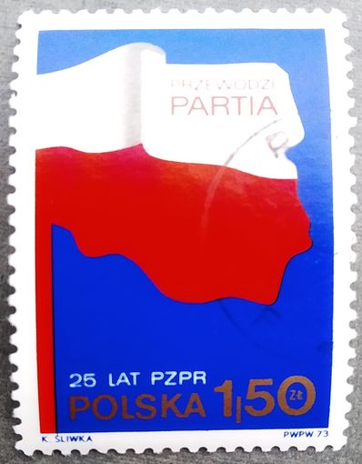 Марка Польша 1973 год 25 лет Польской рабочей партии