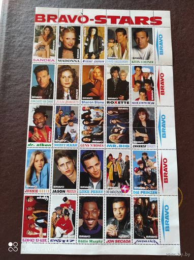 Не почтовые марки из серии Bravo Stars мировые звезды музыки и кино  25 штук 1991 год