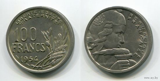 Франция. 100 франков (1954, буква B, aUNC)