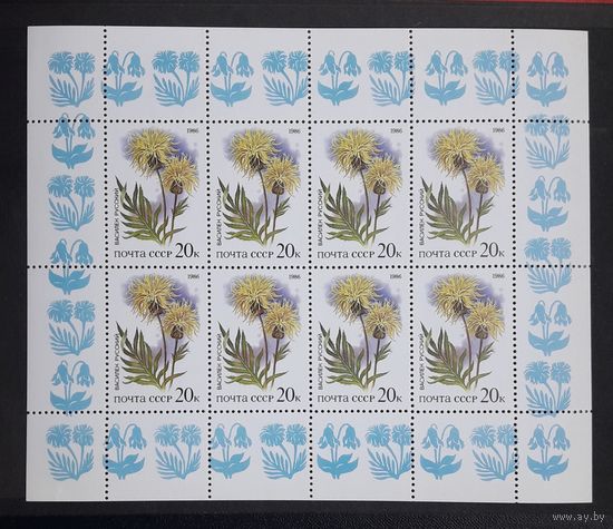 СССР 1986г. Малый лист. Василёк **. Сол.5698.
