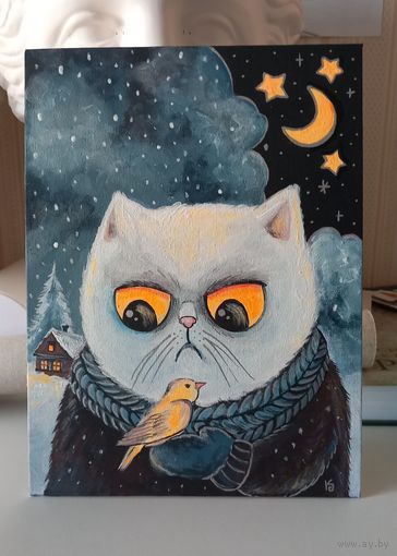 Картина на холсте акрилом "Зiмовы кот"