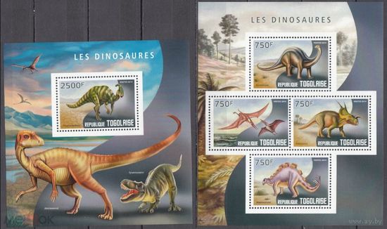 ТОГО  2014 СЕРИЯ Блоков динозавры рептилии   фауна  MNH