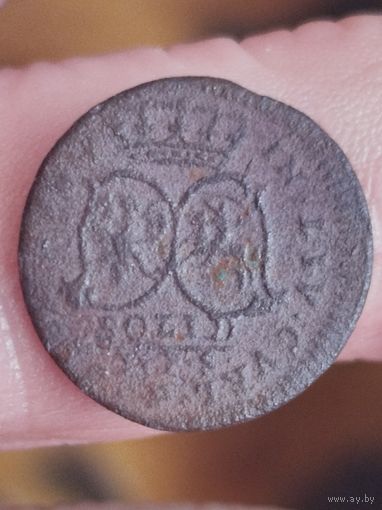 Распродажа - 1 солид 1764 года, Курляндия и Семигалия (Ливония), Граф Эрнст Бирон, м.д. Митава, (РЕДКИЙ)