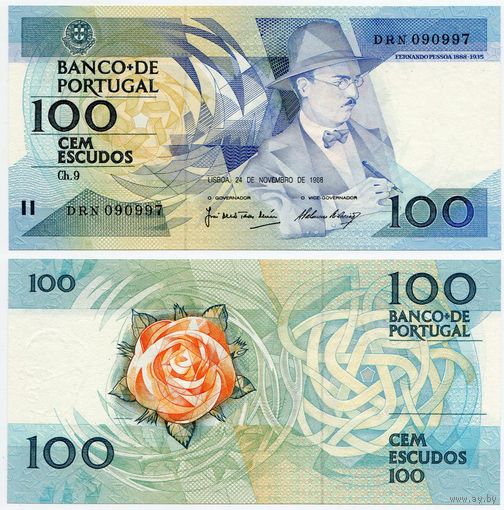 Португалия. 100 эскудо (образца 24.11.1988 года, P179f, подпись 2, UNC)
