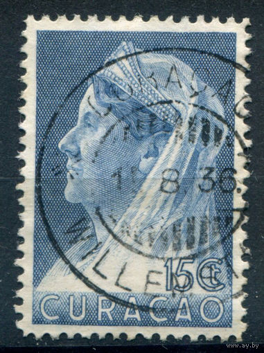 Нидерландские колонии - Кюрасао - 1936/39г. - королева Вильгельмина, печать Кюрасао, 15 с - 1 марка - гашёная [Mi 151]. #3-WB-89-A-1
