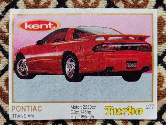 Вкладыш Turbo (Турбо) 5 серия (261-330, Yellow, золотая толстая рамка), номер 277, Pontiac Trans AM. Возможен небольшой торг.