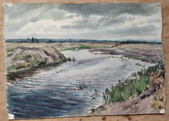 Лысов Юлий Романович. Сумы. Река Псел. Акварель. 1953 г. 27х38 см.