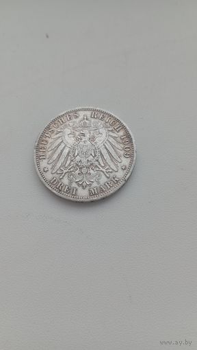 ПРУССИЯ 3 марки 1909 год