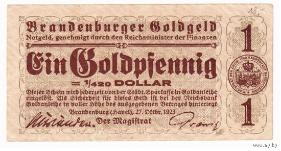 Германия Бранденбург 1 золотой пфенниг 1923 года. Состояние XF