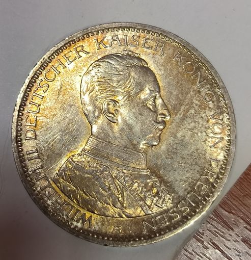 С рубля без мц! 5 марок 1914 мундир Пруссия круп. серебро золотистая