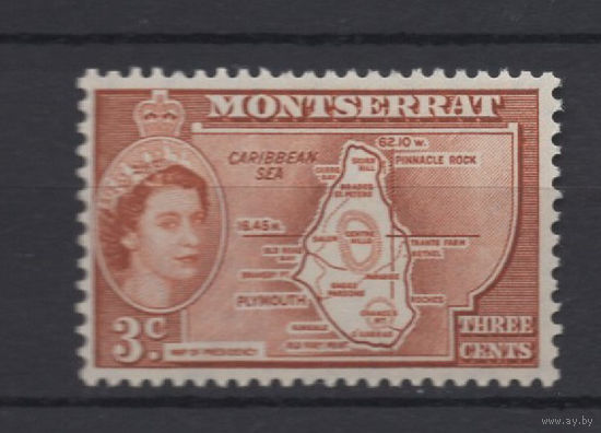 Монтсеррат / Montserrat 1953 ** 3c, Карта