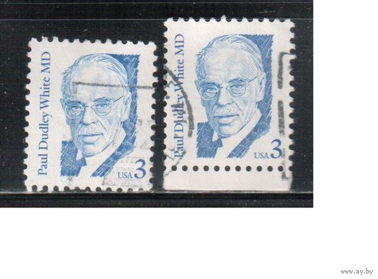 США-1986, (Мих.1849 х+у),  гаш., Стандарт, Личности, Врач, Медицина (одиночка), 2 типа бумаги