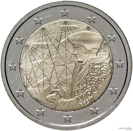 2 евро 2022 Эстония 35 лет программы Erasmus UNC из ролла