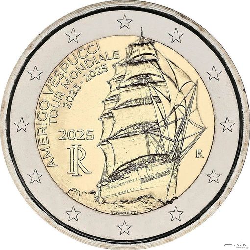 2 евро 2025 Италия Америго Веспуччи UNC из ролла