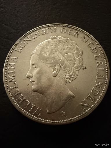 2 1/2 гульдена 1930 г.  Королева Вильгельмина.  Кюрасао. Нидерланды.   СЕРЕБРО.