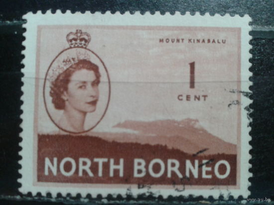 Северное Борнео, колония Англии, 1954. Королева Елизавета II и местные мотивы, 1с