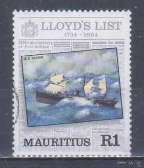 [1142] Маврикий 1984. Корабли.Парусники.Компания Ллойд. Гашеная марка.