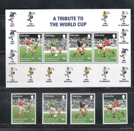 Гибралтар-1998, (Мих.814-817,Бл.31)  ** , Спорт, ЧМ по футболу,