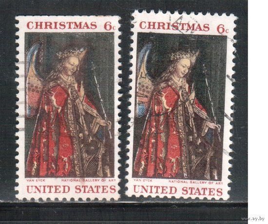 США-1968, (Мих.972 х+у) , гаш.  , Рождество,  Живопись(одиночка), 2 типа бумаги(3)
