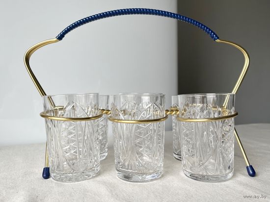 Стаканы хрусталь в подставке ГДР винтаж