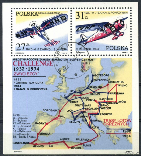 1982 ПОЛЬША Авиация. 50 лет производства самолётов CHALLENDGE (Michel 2806-2807 Bl.87) (АНД