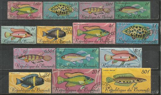 Бурунди. Рыбы. 1967г. 14 марок.
