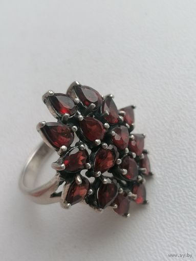 Кольцо серебро 925 пробы, гранаты, шикарная работа, массивное, торги с Рубля