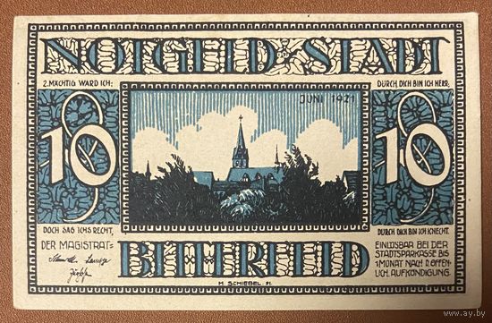 Нотгельд , 10 пфеннигов, Биттерфельд, 1921 год. Веймарская республика