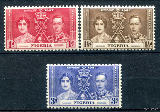 Британские колонии - Нигерия - 1937г. - коронация короля Георга VI и королевы Елизаветы - 3 марки - полная серия, MH, MLH [Mi 43-45]. #2-Bc-136-A-2