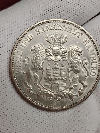 5 Марок 1913 Гамбург В Коллекцию Отличное Состояние