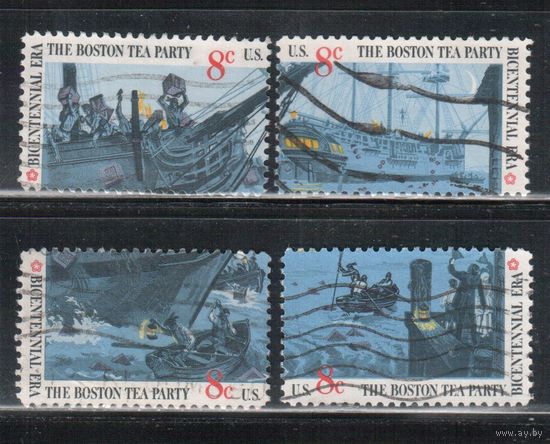 США-1973, (Мих.1109-1112) , гаш. , 200-лет независимости, Флот, Корабли  (полная серия)(4)