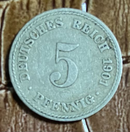 Монета 5 пфеннигов 1901 год.Германская империя. С рубля без МЦ.