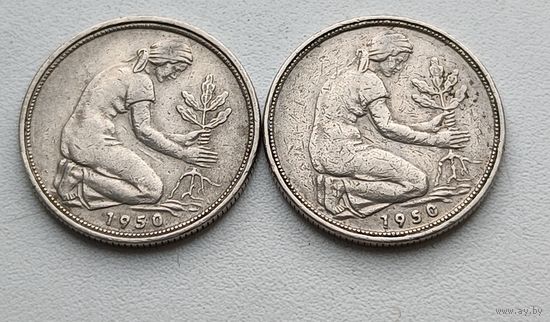 Германия. 50 пфеннигов 1950 года. F.